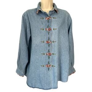 Vintage Cambridge Country Store Soft Denim Top, Plaid Detail, Ladies Large